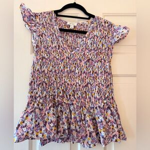 Old Navy Lavender Floral Smocked Peplum Blouse
